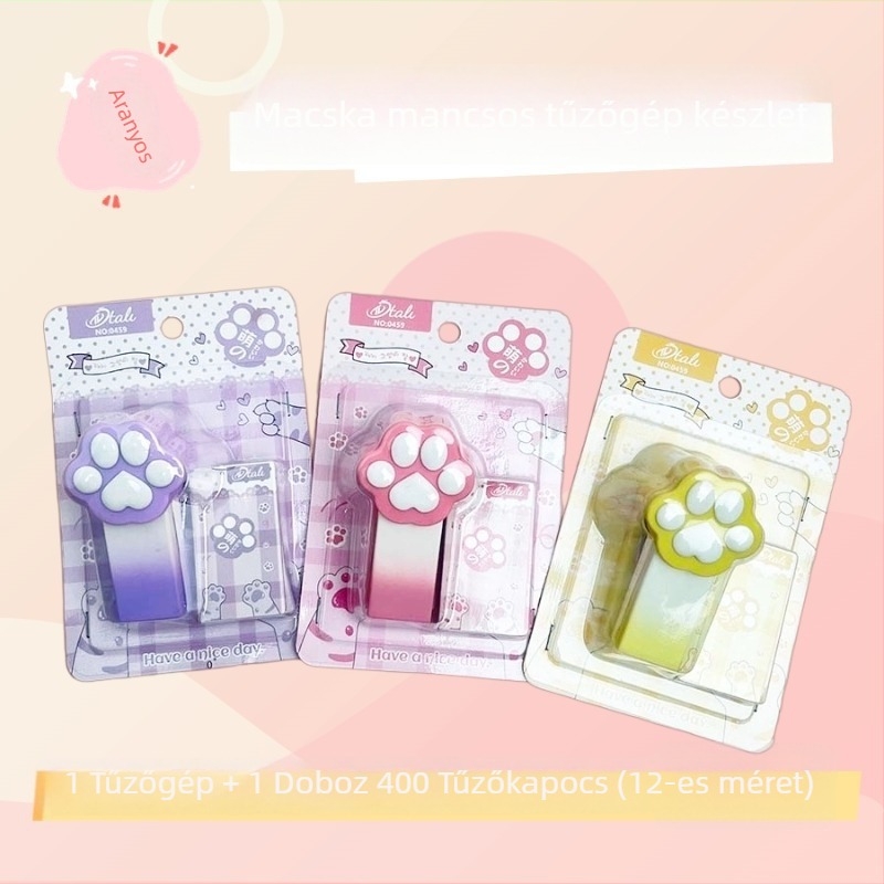 Gradient színű macska tappancs tűzőgép készlet — mini hordozható irodai tűzőgép