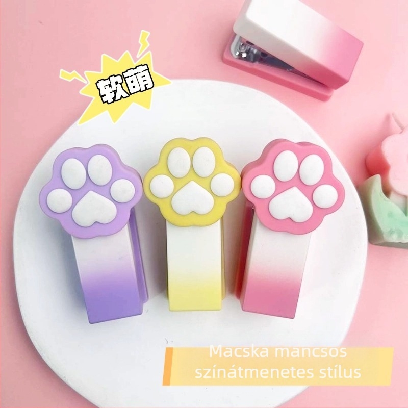 Gradient színű macska tappancs tűzőgép készlet — mini hordozható irodai tűzőgép