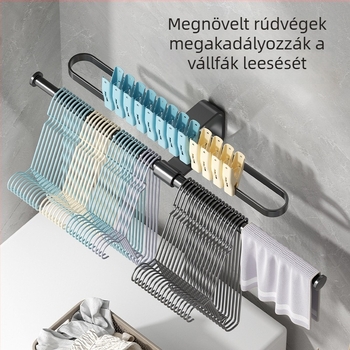 Fali ruhatár rendező csipeszekkel, fúrás nélkül, helytakarékos, többfunkciós rúd erkélyre