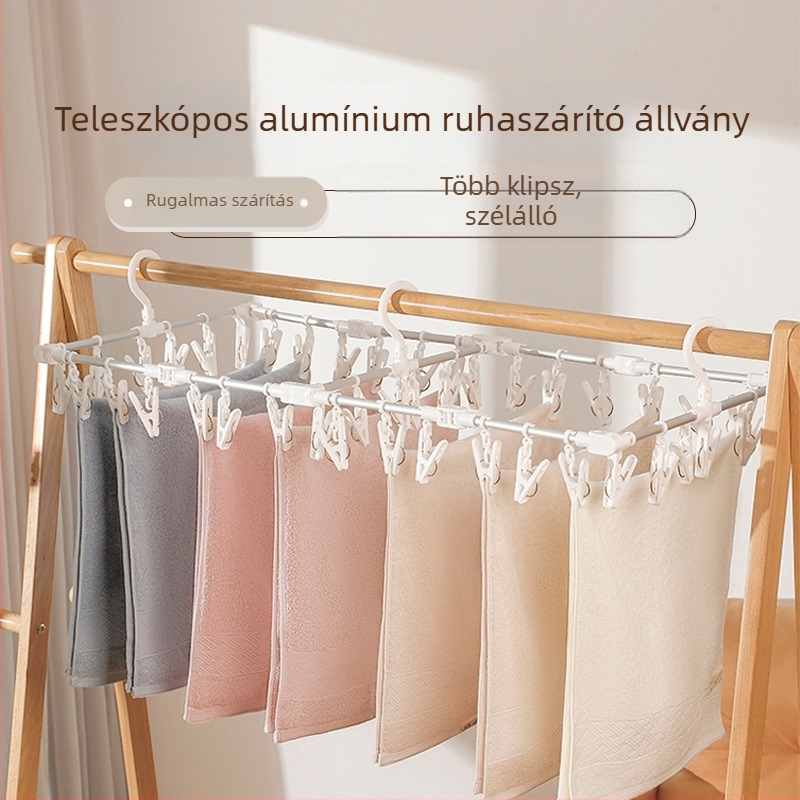 Összecsukható ruhaszárító, több csiptetővel, többfunkciós ruhaszárító tartó zoknik és fehérneműk számára, erkélyre, modell HL11010