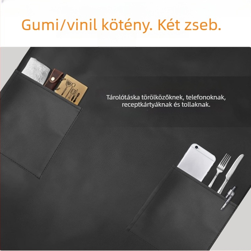 PU bőr kötény zsebbel, vízálló és olajálló, kopásálló, hosszított fazon tengeri termékek feldolgozásához