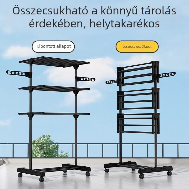 Padlón álló ruhaszárító állvány beltéri és kültéri használatra, szárny alakú, összecsukható, helytakarékos