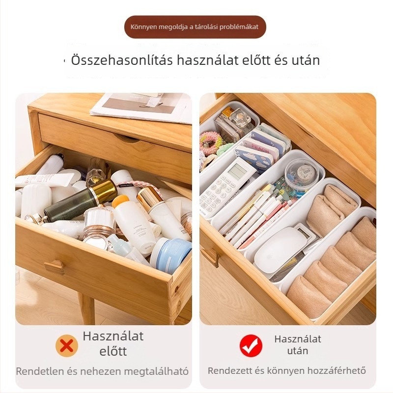 Téglalap alakú tároló doboz polipropilénből fiókhoz, kozmetikumok, nassolnivalók és apró tárgyak számára – 2 L