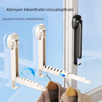 Kinyitható ruhaszárító rúd kis erkélyre, fúrás nélkül, erkélyablakhoz, kompakt, többször összecsukható és láthatatlan