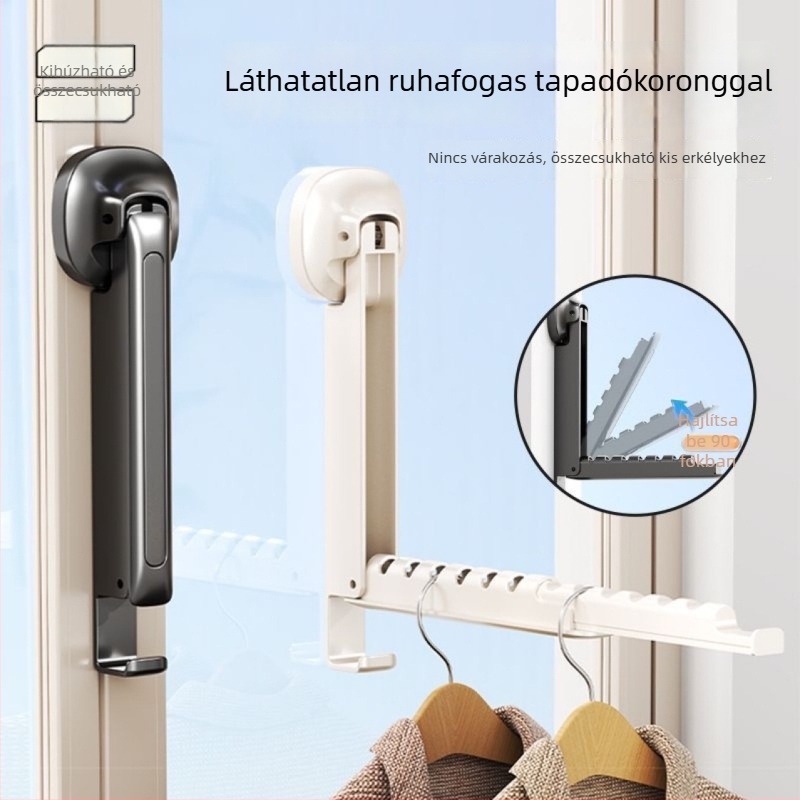 Kinyitható ruhaszárító rúd kis erkélyre, fúrás nélkül, erkélyablakhoz, kompakt, többször összecsukható és láthatatlan