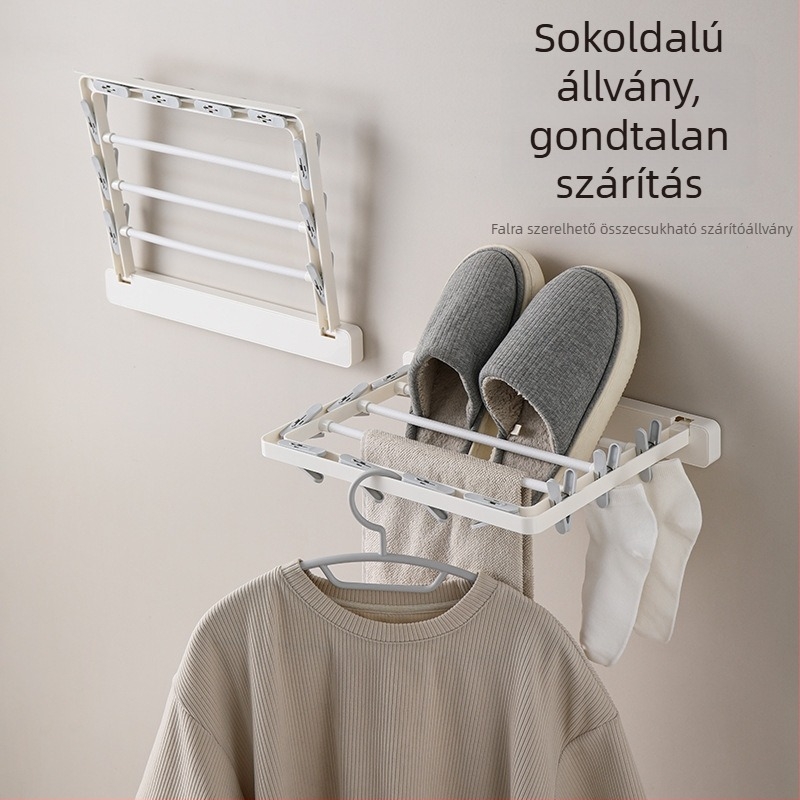 FaSoLa Falra szerelhető, összecsukható ruhaszárító beltéri használatra, erkélyre szánt ruhaszárító sín és törölközőtartó