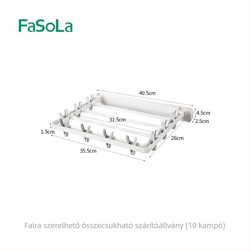 FaSoLa Falra szerelhető, összecsukható ruhaszárító beltéri használatra, erkélyre szánt ruhaszárító sín és törölközőtartó