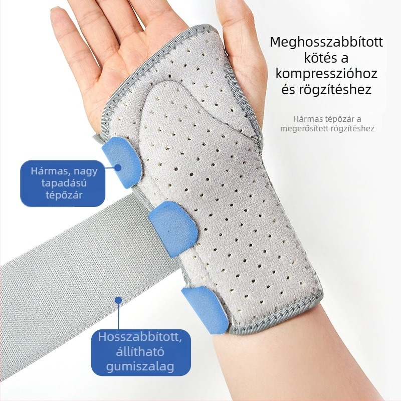 Kivehető acéllemezes csuklótartó – légáteresztő, állítható támogatás, ficam elleni védelem