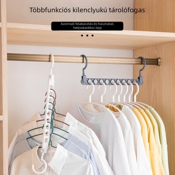 Otthon használható kilenclyukú ruhafogas, multifunkcionális, összehajtható és forgatható, gardrób tároló eszköz, modern és letisztult dizájn