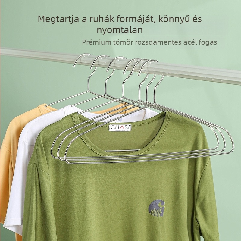 Rozsdamentes acél ruhatartó fogas vállvédővel, háztartási használatra, vastított és megerősített a ruhák szárításához.