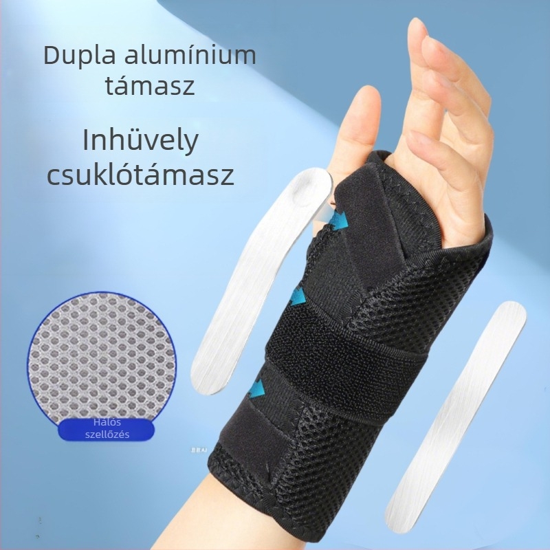 Csuklóvédő levehető alumíniumlemezzel, állítható nyomású rögzítés, torzítás elleni védelem sportos edzéshez