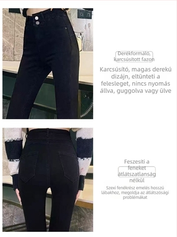 Új fekete magas derekú női farmernadrág, szűk fazon, koreai stílus