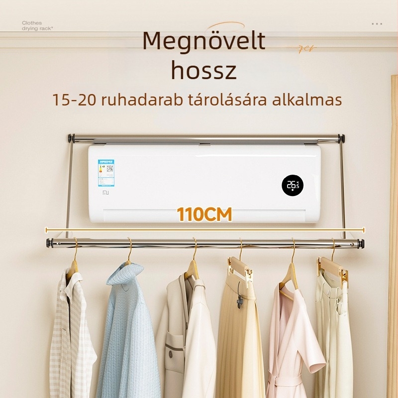 Rozsdamentes acélból készült ruhaszárító a klíma ventillációs nyílásához, vízálló, fúrás nélkül, egyrudas dizájn, kollégiumi szobákhoz