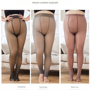 Fekete átlátszó harisnyanadrág, nude érzetű, fleece-béléses belsővel őszi-téli szezonra, plusz méret nőknek