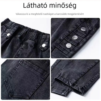 Női magas derekú, elasztikus denimnadrág, tavasz-nyár 2026, karcsúsított fazon, sokoldalú, meleg, elasztikus derék, velúr béléssel.