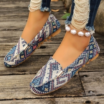 Női lélegző denim felsőrésszel rendelkező slip-on lapos talpú cipő, etnikus stílusú mindennapi cipő