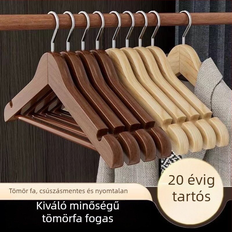 Tömörfa ruhakasztó, csúszásmentes felülettel, gardróbhoz