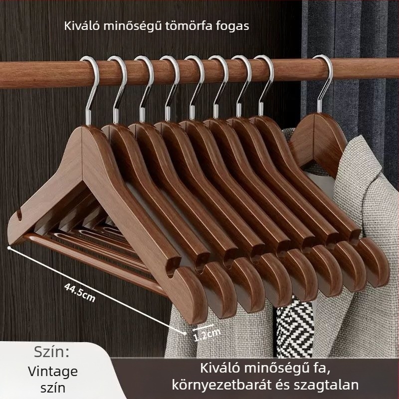 Tömörfa ruhakasztó, csúszásmentes felülettel, gardróbhoz