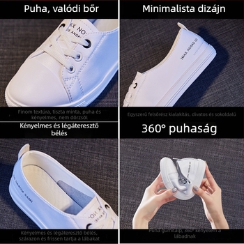 2026 új stílusú női fehér bőrpár cipő, tavasz–ősz, sokoldalú lapos talpú cipők kismamáknak, nagy méretek