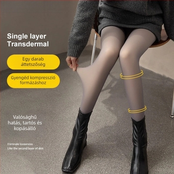 Őszi–téli átlátszó hatású alapharisnya nőknek, fekete, fleece-sel bélelt, vastag