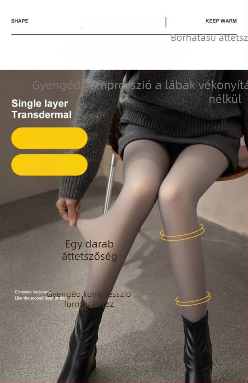 Őszi–téli átlátszó hatású alapharisnya nőknek, fekete, fleece-sel bélelt, vastag