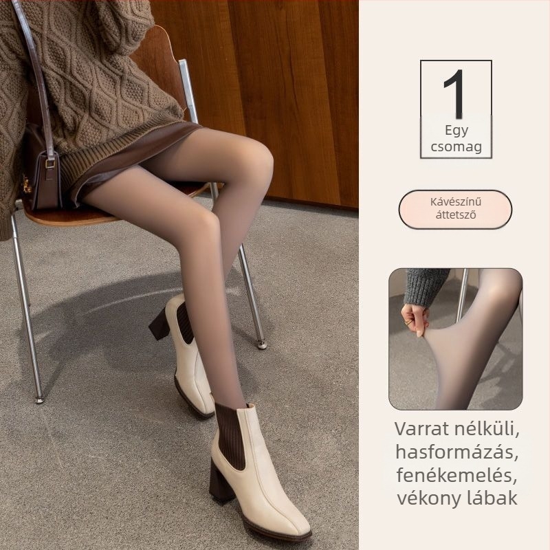 Őszi–téli átlátszó hatású alapharisnya nőknek, fekete, fleece-sel bélelt, vastag