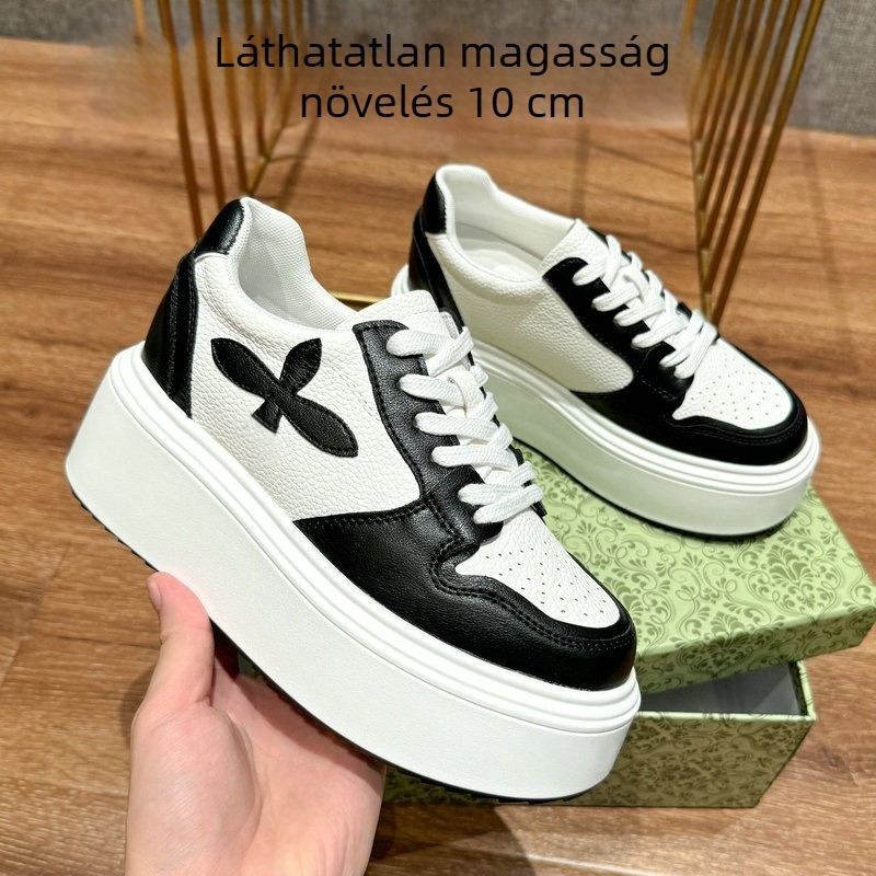 Női fehér sneaker vastag talppal és 10 cm-es magasságot növelő platformával, mindennapi viselet