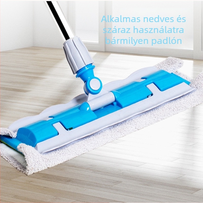 Lapos mop háztartási használatra rozsdamentes acél nyéllel, fej csipeszes, állítható hosszúságú 80–130 cm, mikroszálas kendő fa padlókhoz