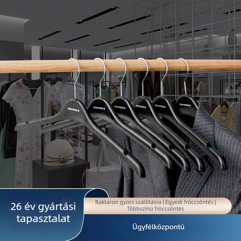 Keskeny vállú öltönyfogas, matt fekete, csúszásmentes, varrat nélküli, műanyag ruhafogas