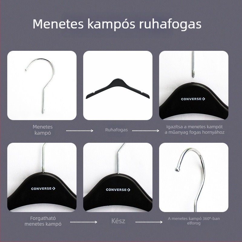 Keskeny vállú öltönyfogas, matt fekete, csúszásmentes, varrat nélküli, műanyag ruhafogas