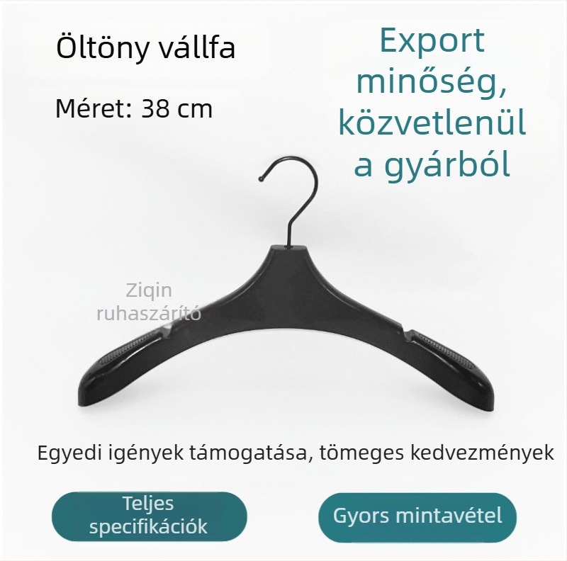 Széles vállú műanyag öltönyakasztó, csúszásmentes