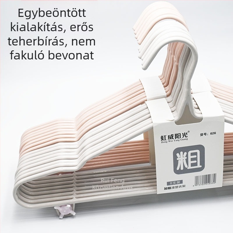 Erősített műanyag bevonatú ruhafogas, varrat nélküli kivitel, vállvédővel, otthoni és kollégiumi ruhatároláshoz