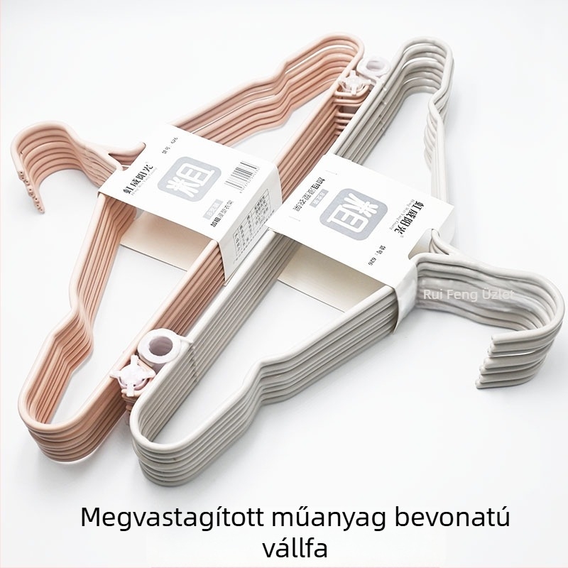 Erősített műanyag bevonatú ruhafogas, varrat nélküli kivitel, vállvédővel, otthoni és kollégiumi ruhatároláshoz