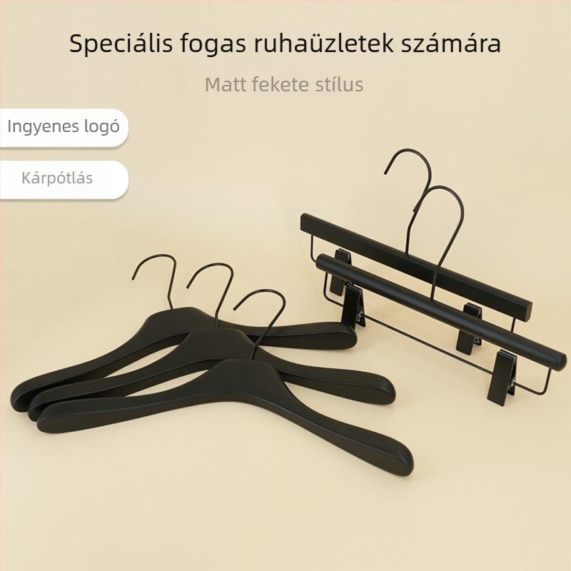 Fekete tömörfa ruhakasztók nők és gyerekek ruháihoz, logóval 61029