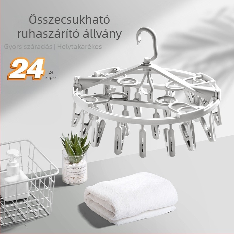 Több klipszes műanyag ruhaszárító akasztó otthoni használatra, összecsukható, forgó, fehérneműk és cipők számára, többtároló-szárító