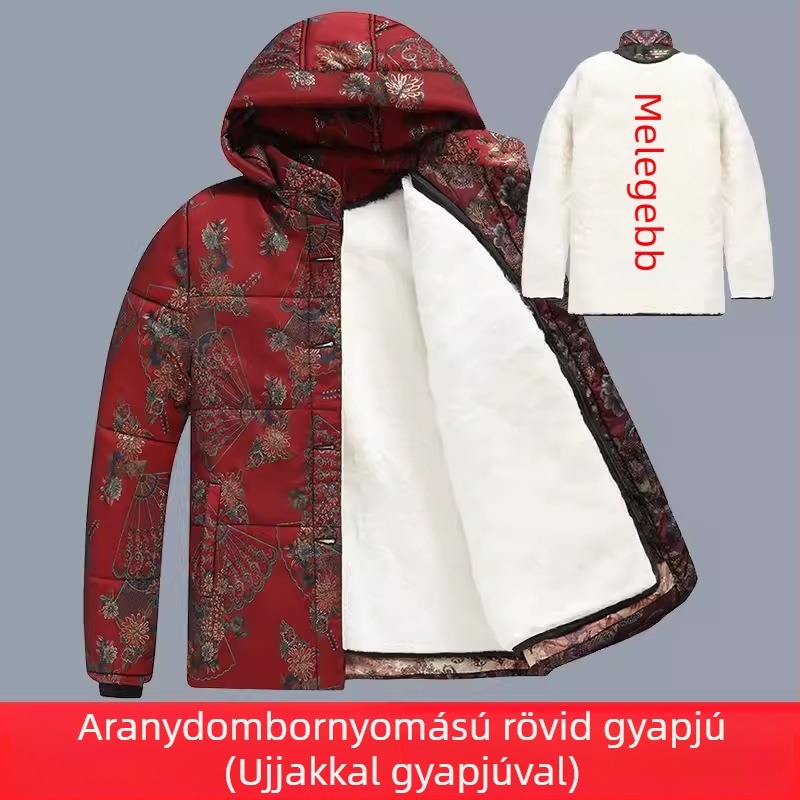 Női gyapjú- és szőrme-kombinációjú kabát pamut-töltettel, vastag téli dzseki, hosszú ujjú, álló gallérral.