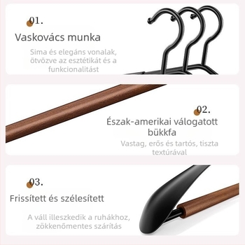 Otthoni csúszásmentes ruhafogas, széles vállú, vas- és fa anyagból, könnyű luxus stílusban