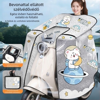 Minden évszakos elektromos jármű szélvédő takaró, közepes vastagságú, kétoldalas, vízálló, szél- és napvédő, steppelt, gyapjúmentes, nagy felbontású átláthatóság