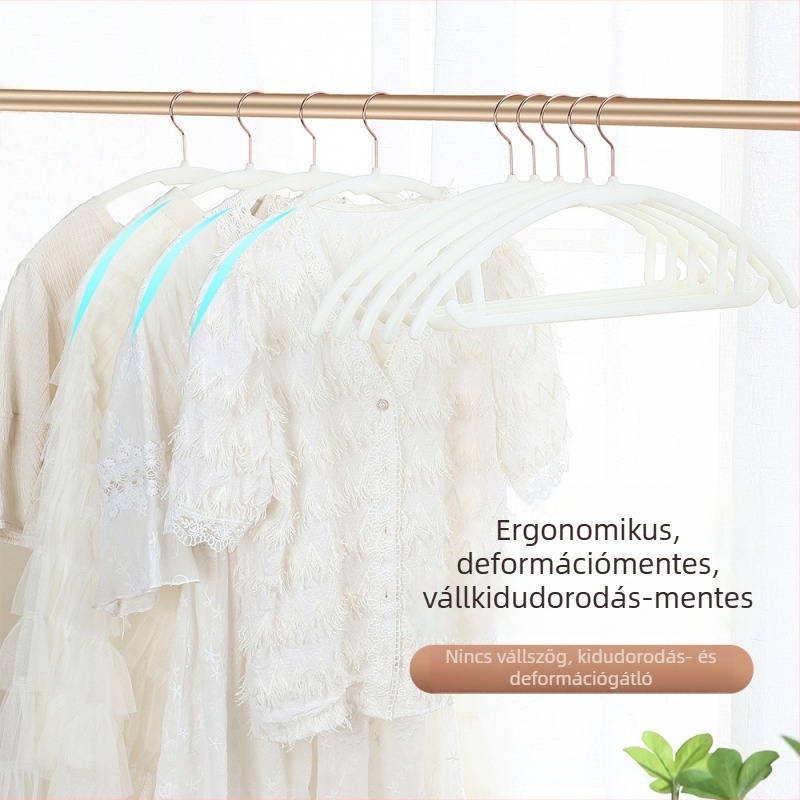 Flokkolt felületű vállfa félkör alakú, csúszásmentes, nyom nélkül hagyó vállakon, megerősített ívű gardrób fogas