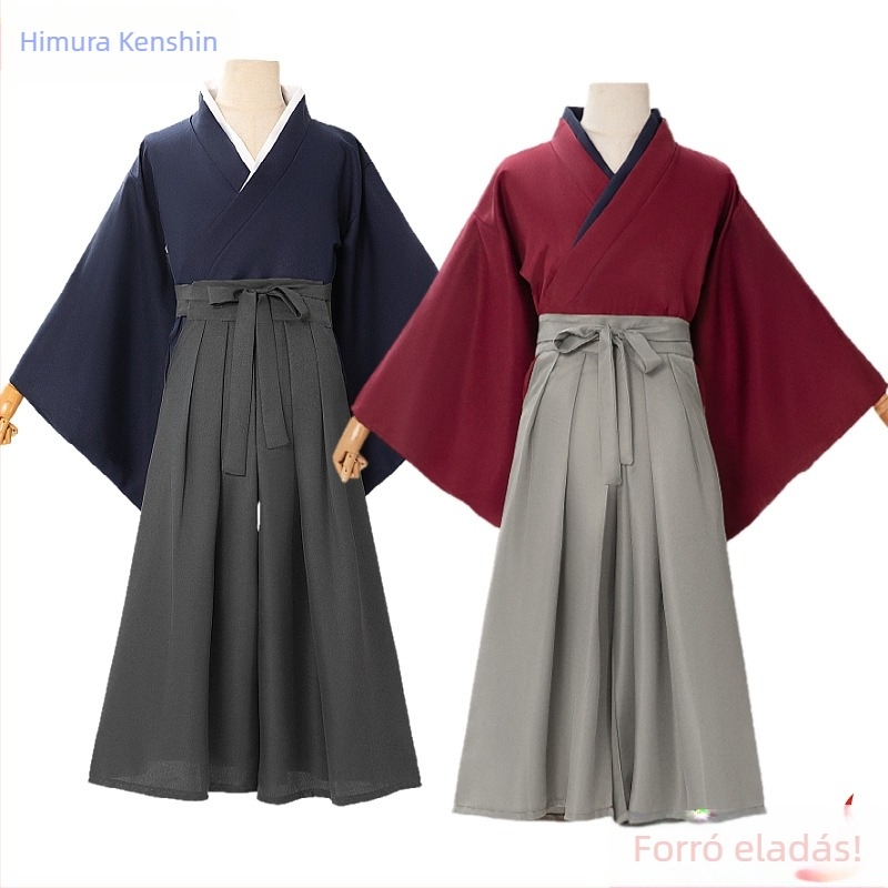 Rurouni Kenshin Himura cosplay férfiaknak, piros kendō kimono, anime jelmez