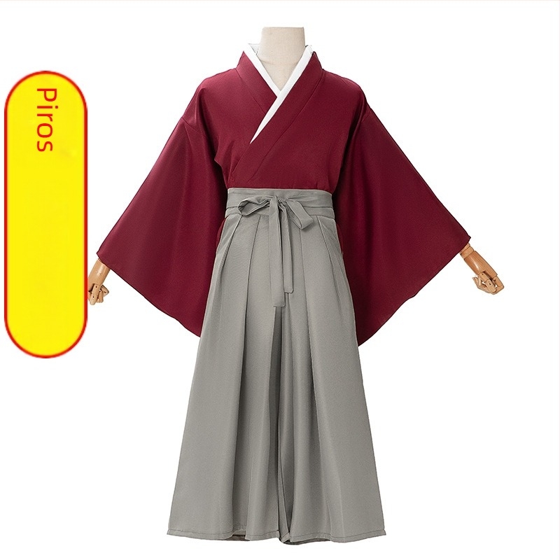Rurouni Kenshin Himura cosplay férfiaknak, piros kendō kimono, anime jelmez