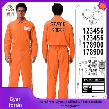 Halloween felnőtt cosplay jelmez: narancssárga rabruha kiegészítőkkel