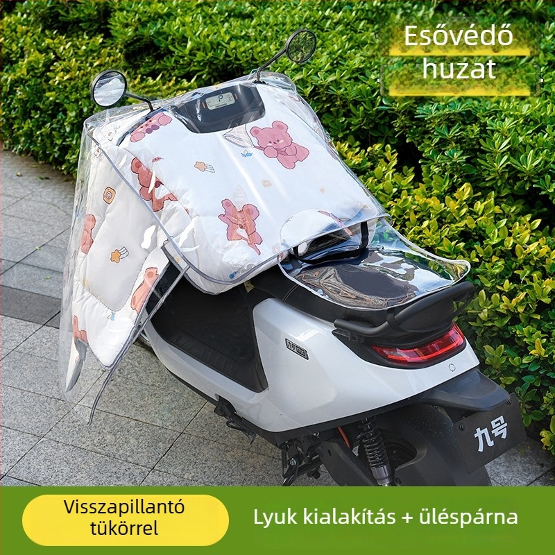 Szélálló esővédő burkolat elektromos járművekhez, por- és vízálló, átlátszó, vastabb és szélesebb kivitel, elektromos robogók és motorkerékpárok számára