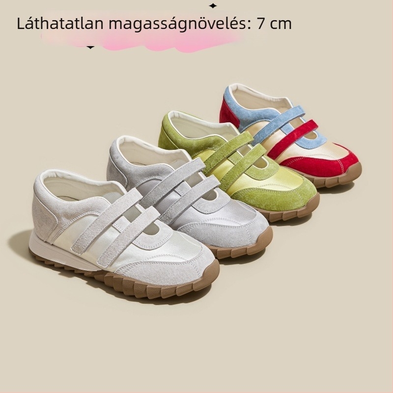 Női Mary Jane cipő 7 cm-es magasságnöveléssel, nyár 2025 modell, vastag talp, bőr felsőrész, Velcro-zárás, mindennapi viselet.