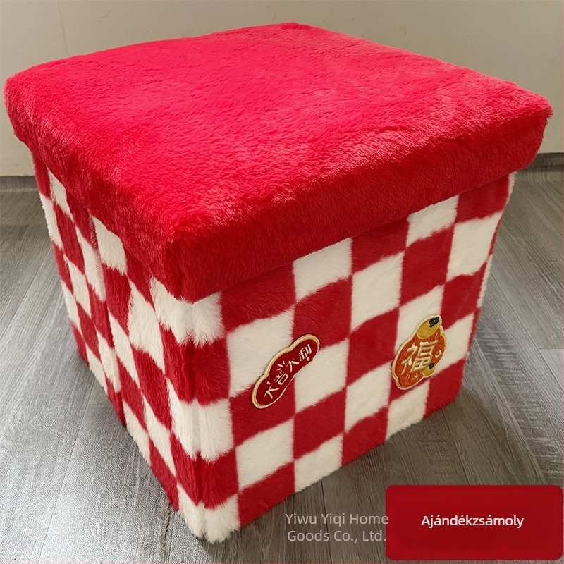 Összecsukható flanel tároló taburet, négyzet alakú cipőcsere pad, ajándék dobozban, klasszikus kínai stílusú nappalira.