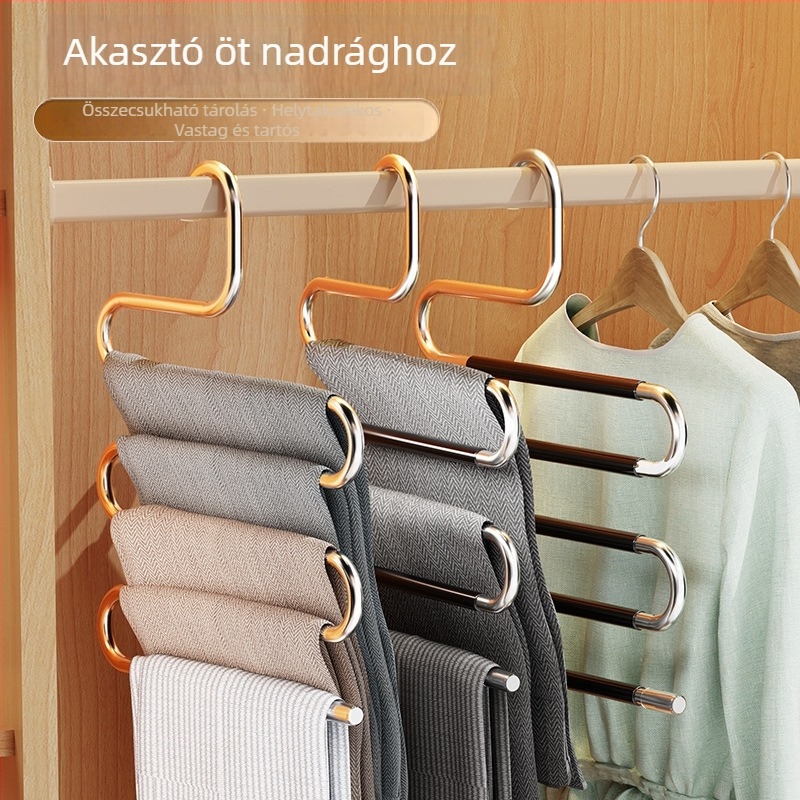 Rozsdamentes acél nadrágakasztó S-alakú, összecsukható, otthoni ruhásszekrény tároláshoz
