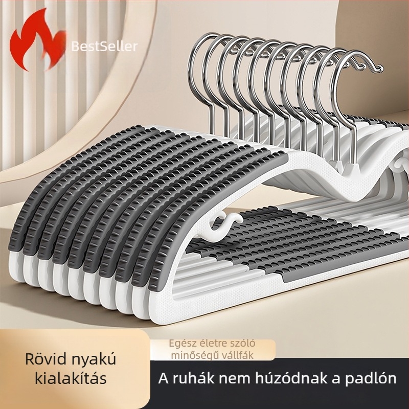 Rövid nyakú ruhakasztó, megerősített, csúszásmentes, nyom nélkül, vállvédő, helytakarékos gardrób