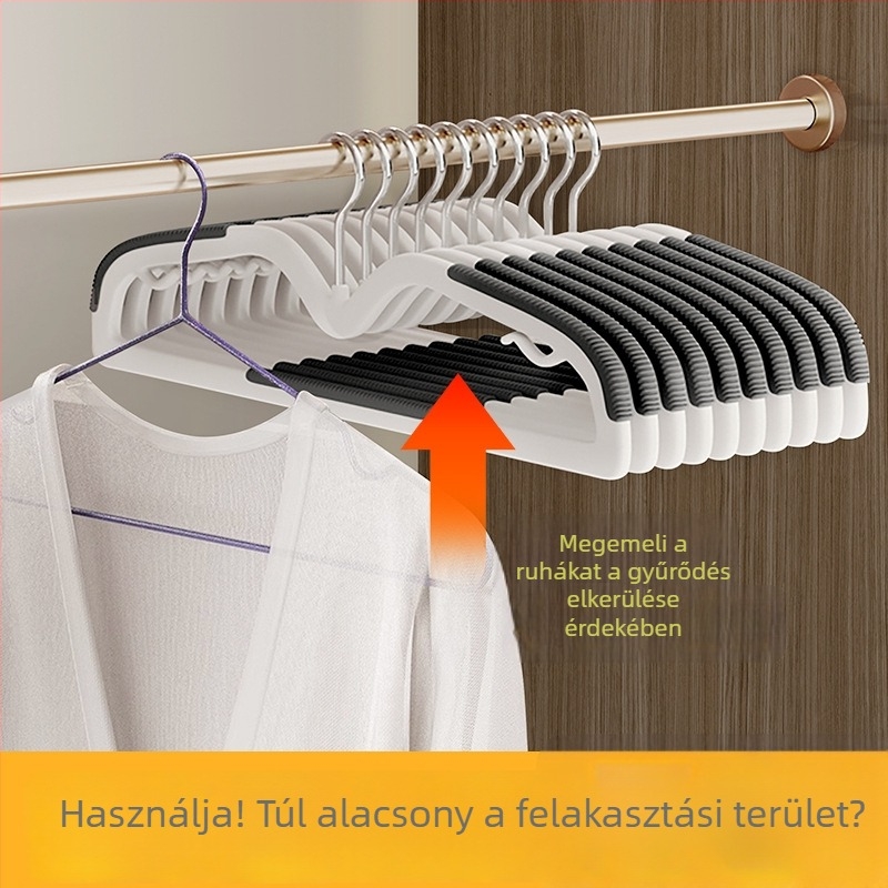 Rövid nyakú ruhakasztó, megerősített, csúszásmentes, nyom nélkül, vállvédő, helytakarékos gardrób