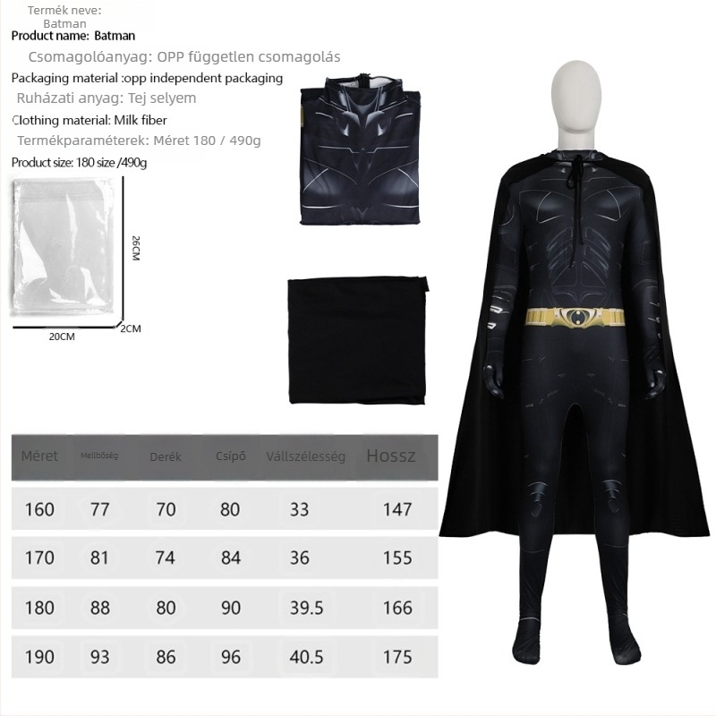 Batman Halloween cosplay overál köpenyes bodysuit – uniszex