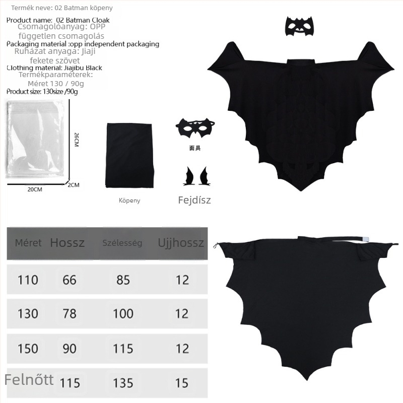 Batman Halloween cosplay overál köpenyes bodysuit – uniszex